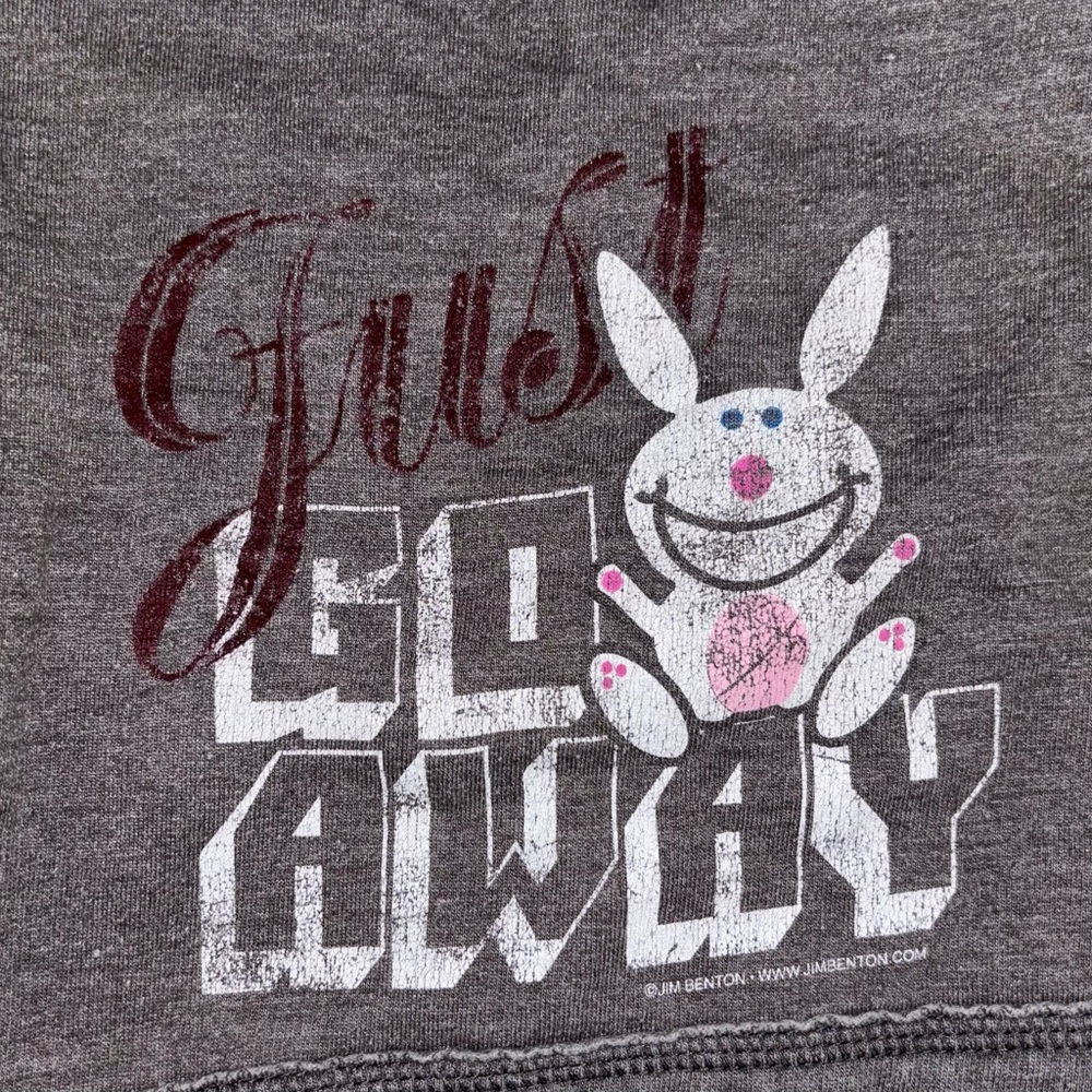 It’s Happy Bunny “Just Go Away” Y2K Shorts Drawstring Gray Graphic Junior Size S - Picture 3 of 6